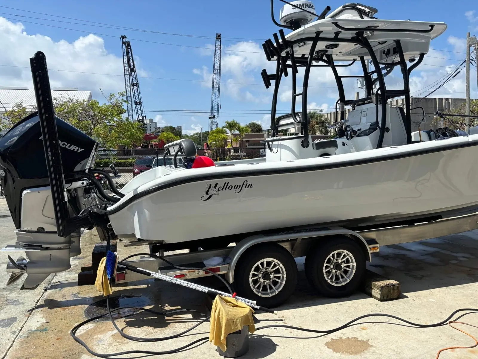 Center console boat detailed, dock in South Florida