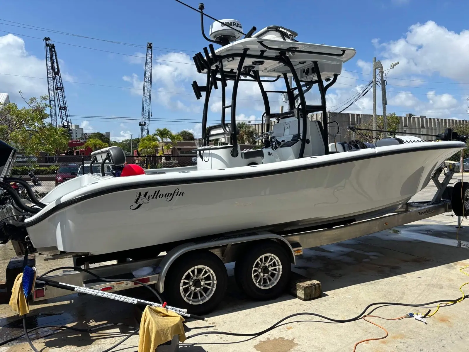 Center console boat interior and hull cleaned and detailed